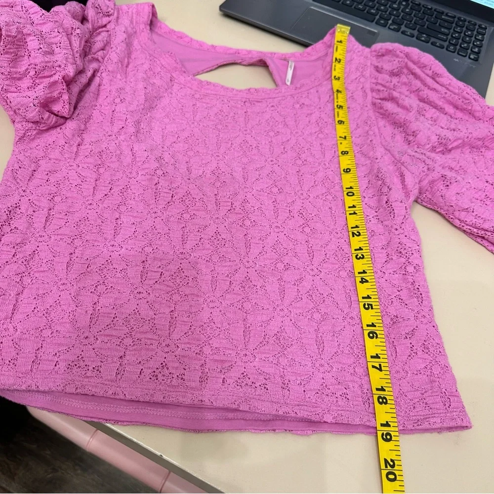 Free People Tea Time Top Plumeria Open Back Floral Lace Balloon Sleeves Size L